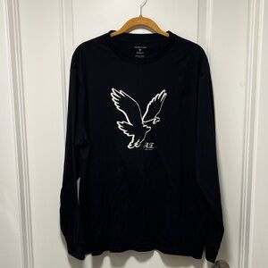 American Eagle Outfitters Men’s Black Long-Sleeve Tee with White Eagle Graphic